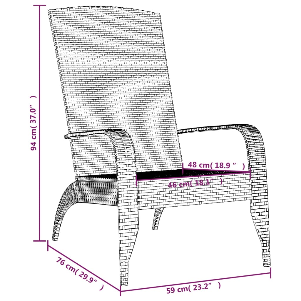 Sedia Adirondack da Giardino Nera in Polyrattan