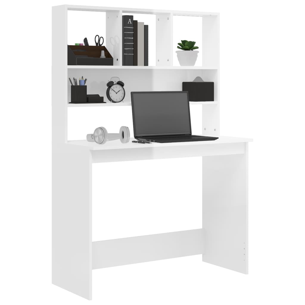 Scrivania Mensole Bianco Lucido 102x45x148 cm Legno Multistrato