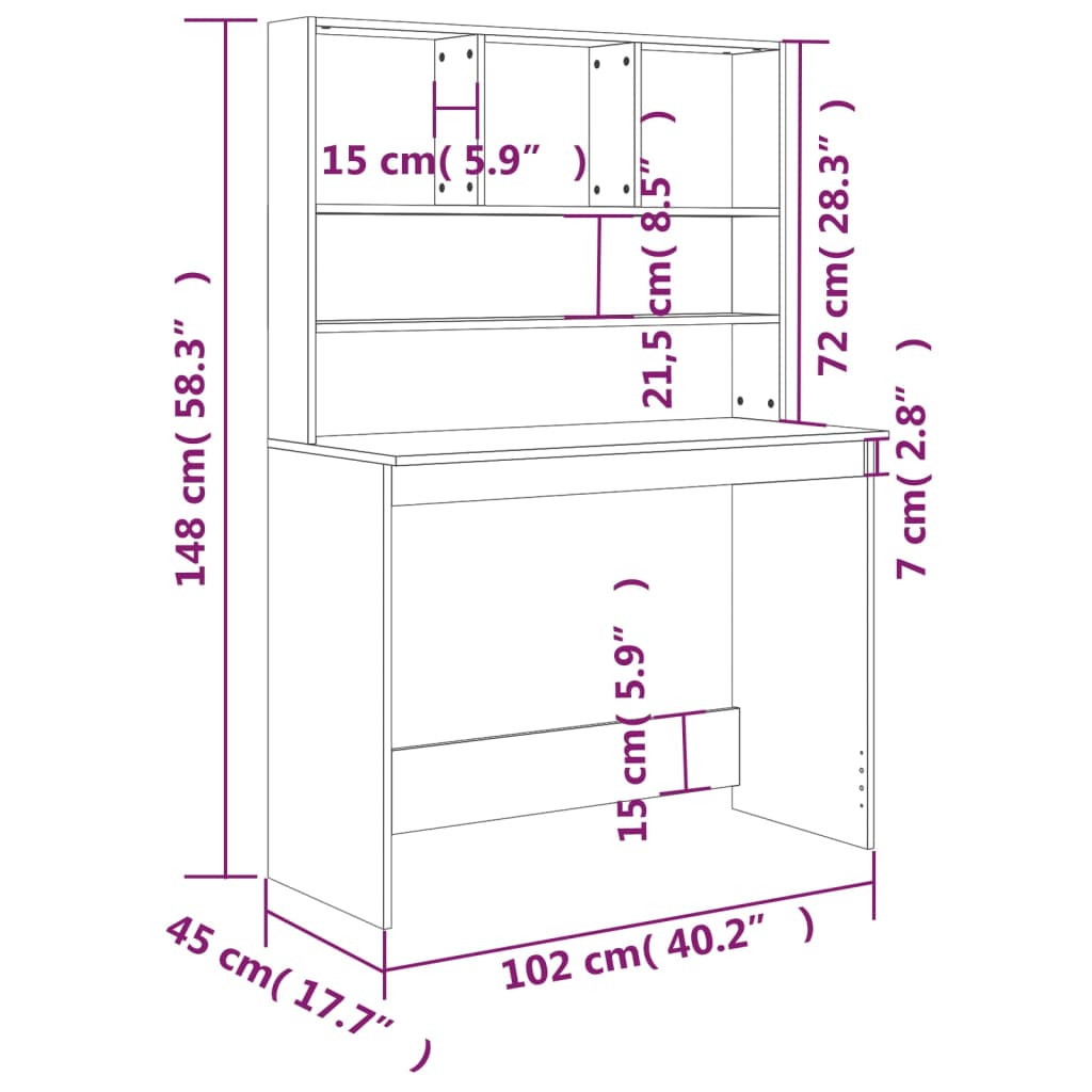 Scrivania Mensole Bianco Lucido 102x45x148 cm Legno Multistrato