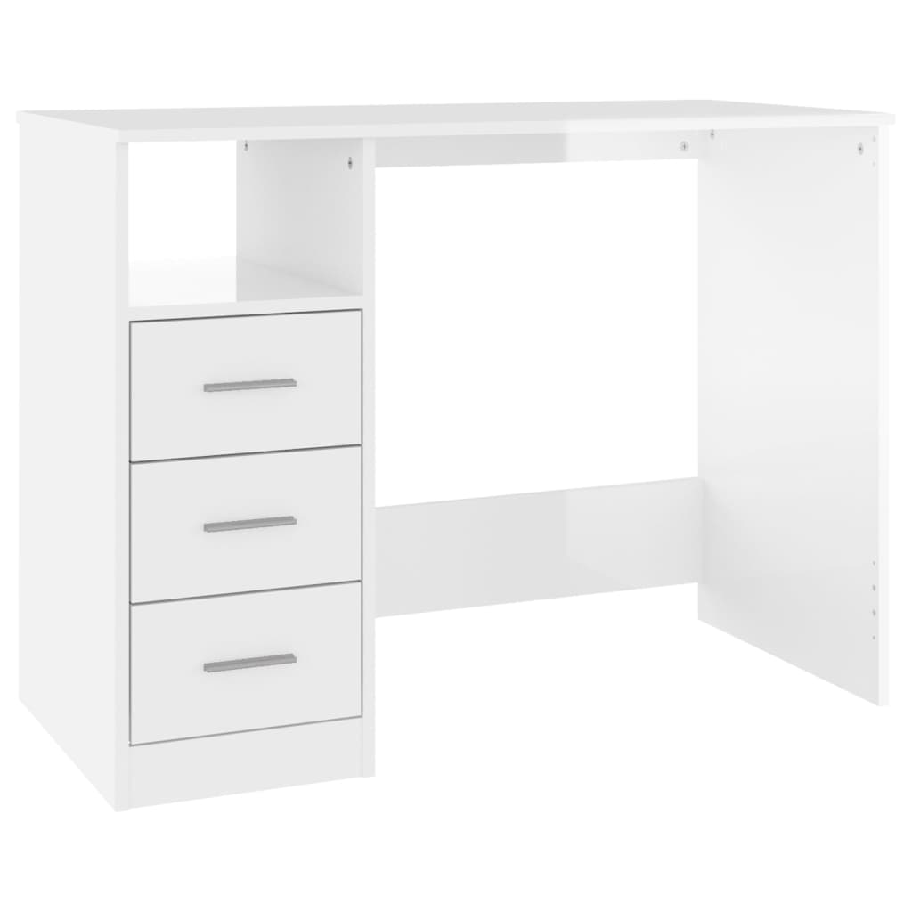 Scrivania Cassetti Bianco Lucido 102x50x76 cm Legno Multistrato