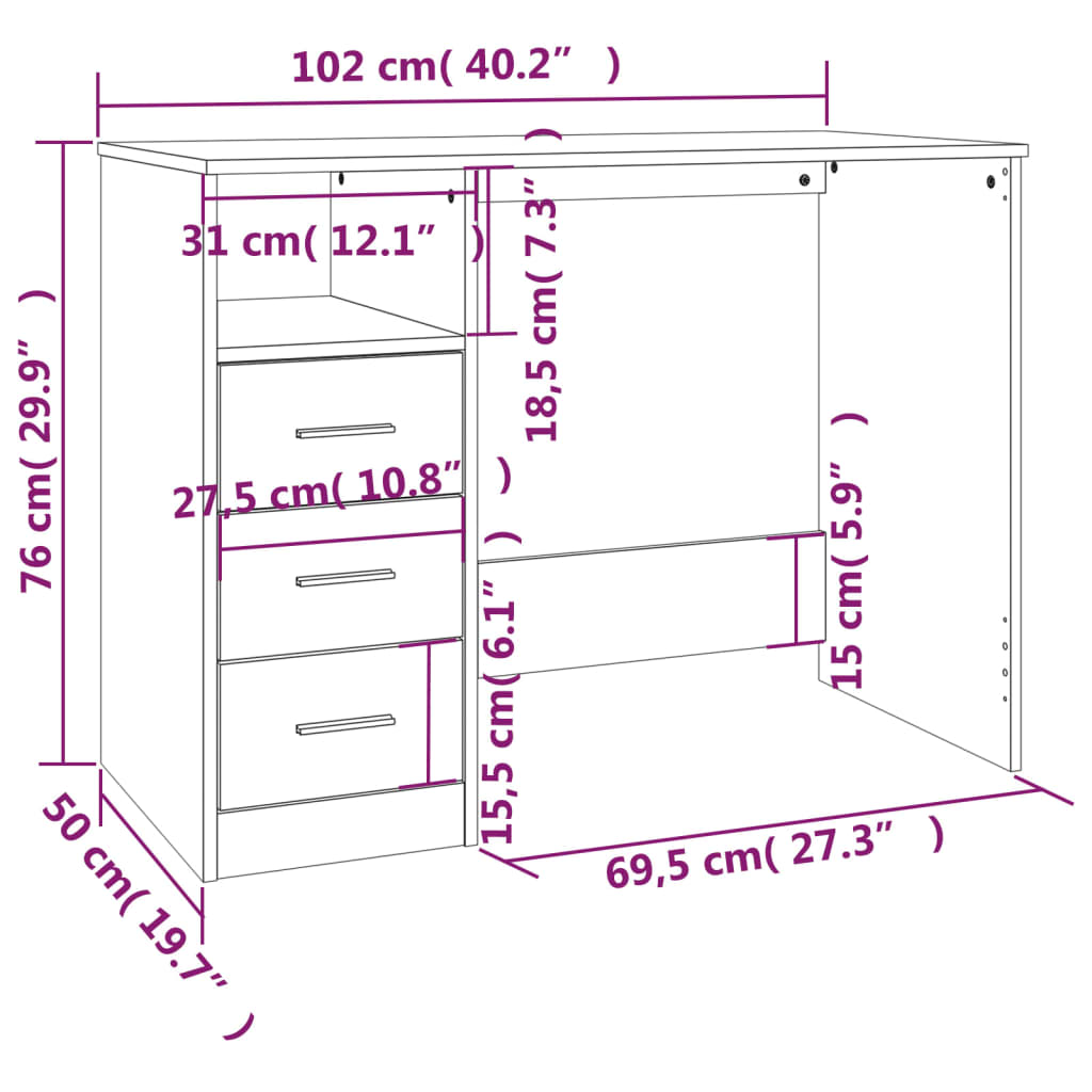 Scrivania Cassetti Rovere Sonoma 102x50x76 cm Legno Multistrato