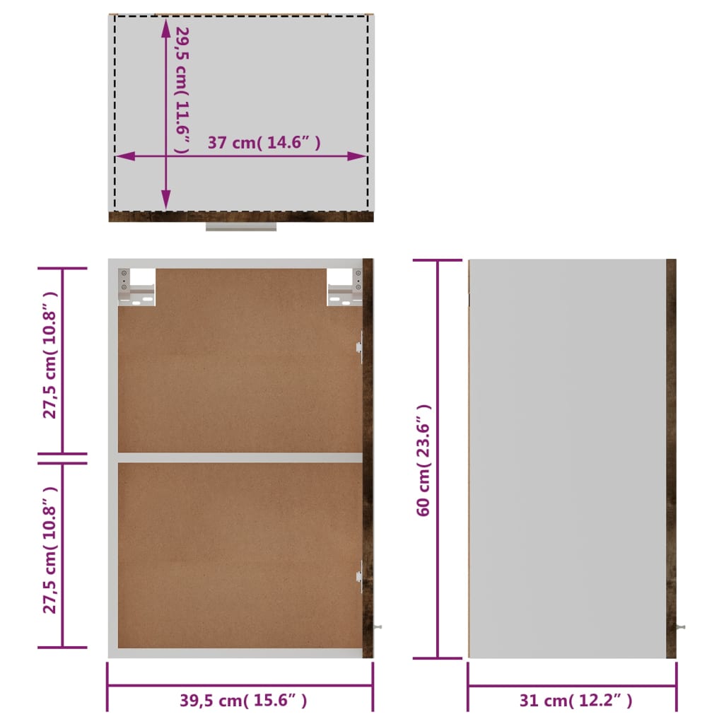 Mobile Pensile Rovere Fumo 39,5x31x60cm in Legno Multistrato