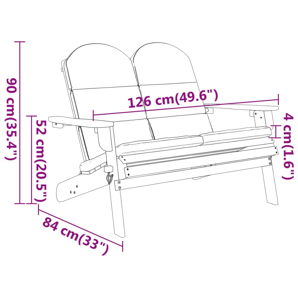 Panchina Giardino Adirondack Cuscini 126 cm Massello di Acacia