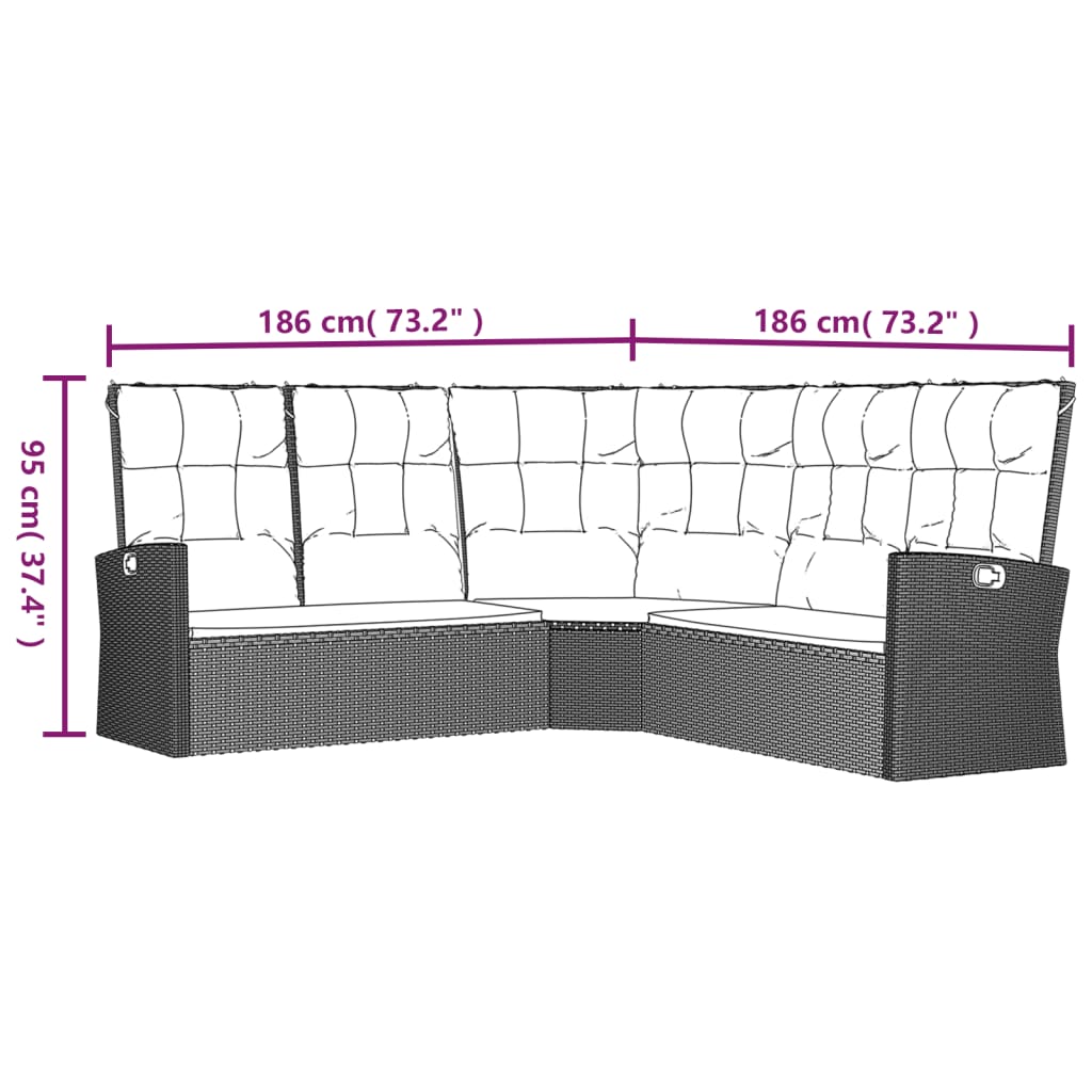 Set da Giardino 2 pz con Cuscini Nero in Polyrattan