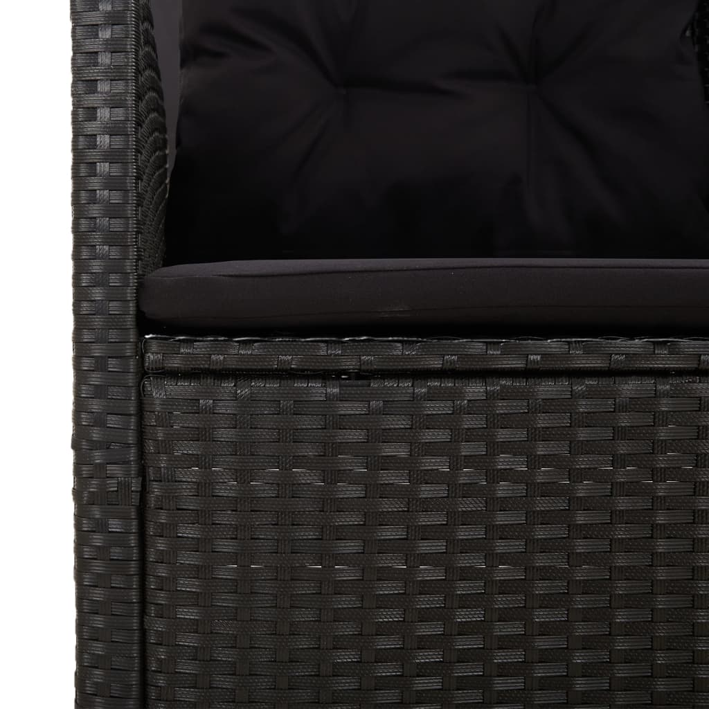 Panca da Giardino Reclinabile con Cuscini 173cm Polyrattan Nero