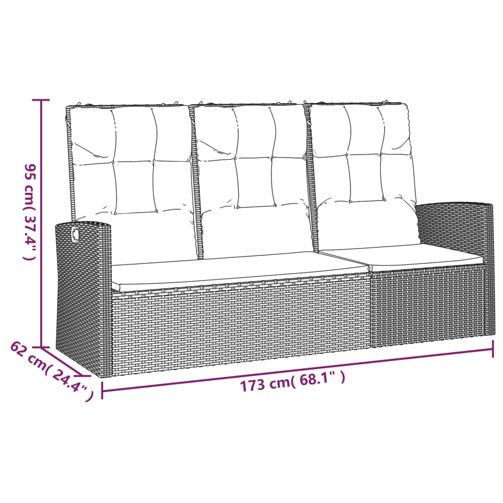 Panca Giardino Reclinabile con Cuscini 173cm Polyrattan Grigio