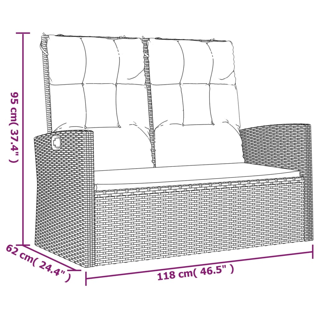 Panca Giardino Reclinabile con Cuscini 118cm Polyrattan Grigio