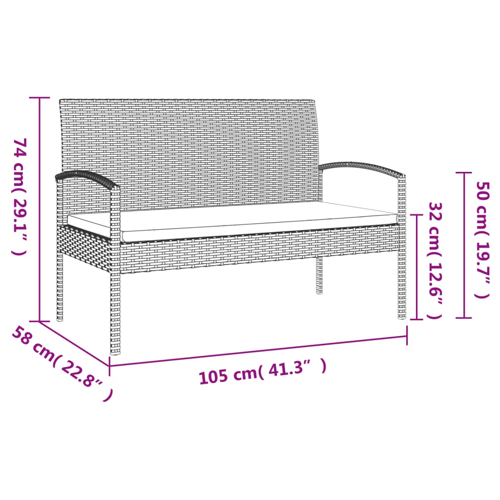 Panca da Giardino con Cuscino Grigia 105 cm in Polyrattan