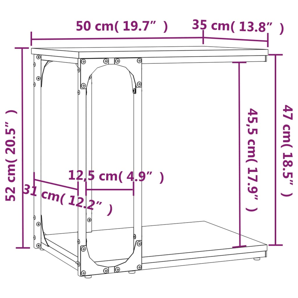 Tavolino Rovere Sonoma 50x35x52 cm in Legno Multistrato