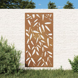 Decorazione Muro Giardino 105x55 cm Foglie Bambù Acciaio Corten