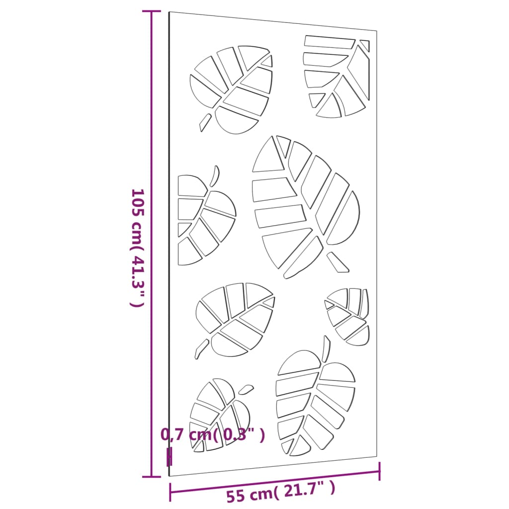 Decorazione Muro da Giardino 105x55 cm Foglia Acciaio Corten