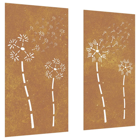 Decorazioni Muro da Giardino 2pz 105x55 cm Fiore Acciaio Corten