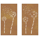 Decorazioni Muro da Giardino 2pz 105x55 cm Fiore Acciaio Corten