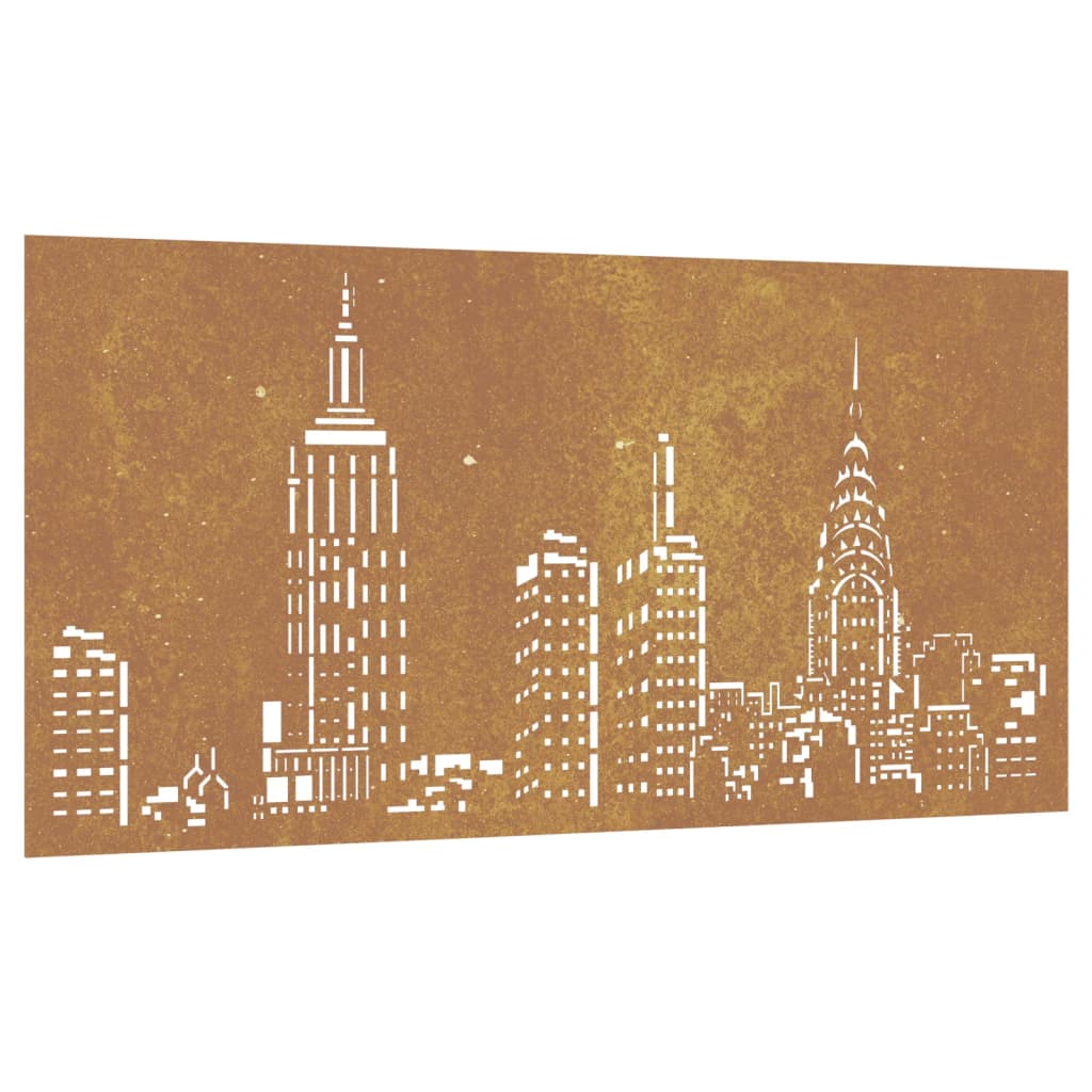 Decorazione Muro da Giardino 105x55cm Skyline in Acciaio Corten