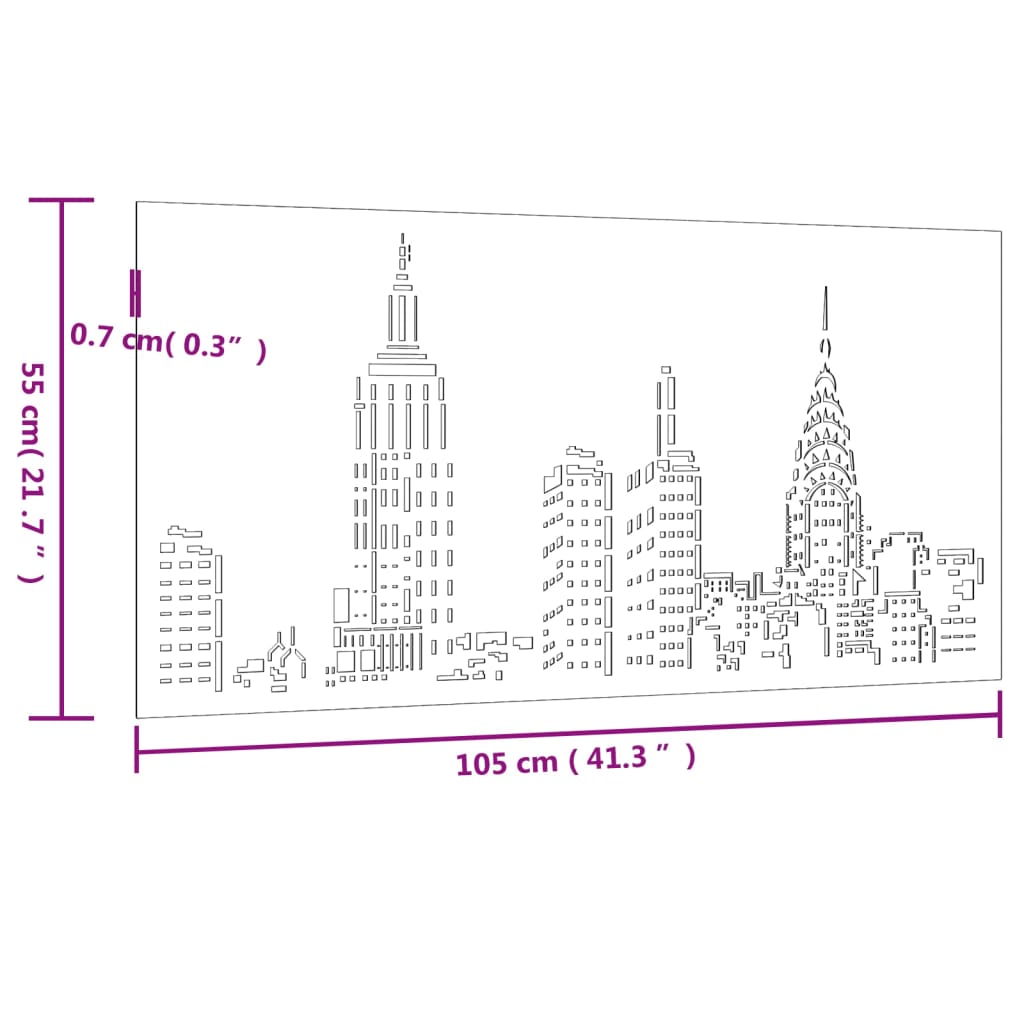 Decorazione Muro da Giardino 105x55cm Skyline in Acciaio Corten