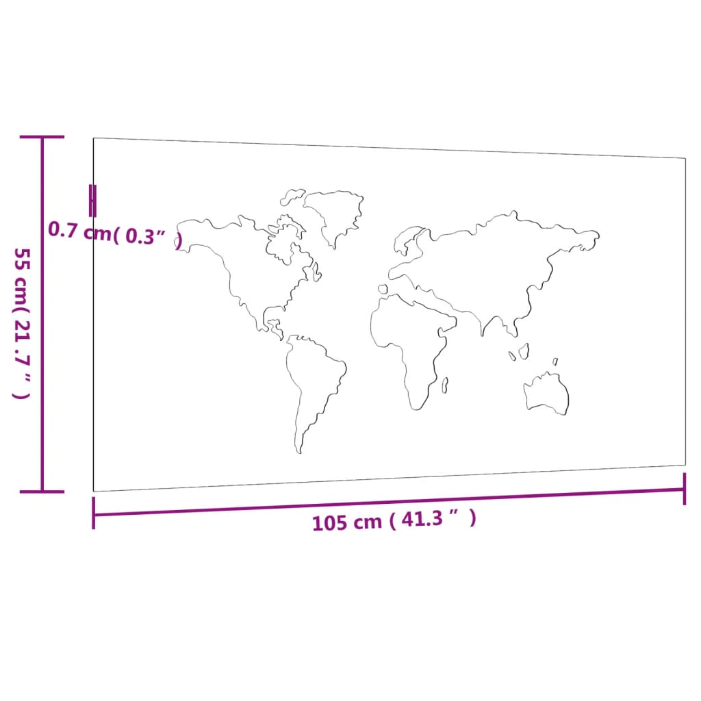 Decorazione Muro Giardino 105x55 cm Mappa Mondo Acciaio Corten