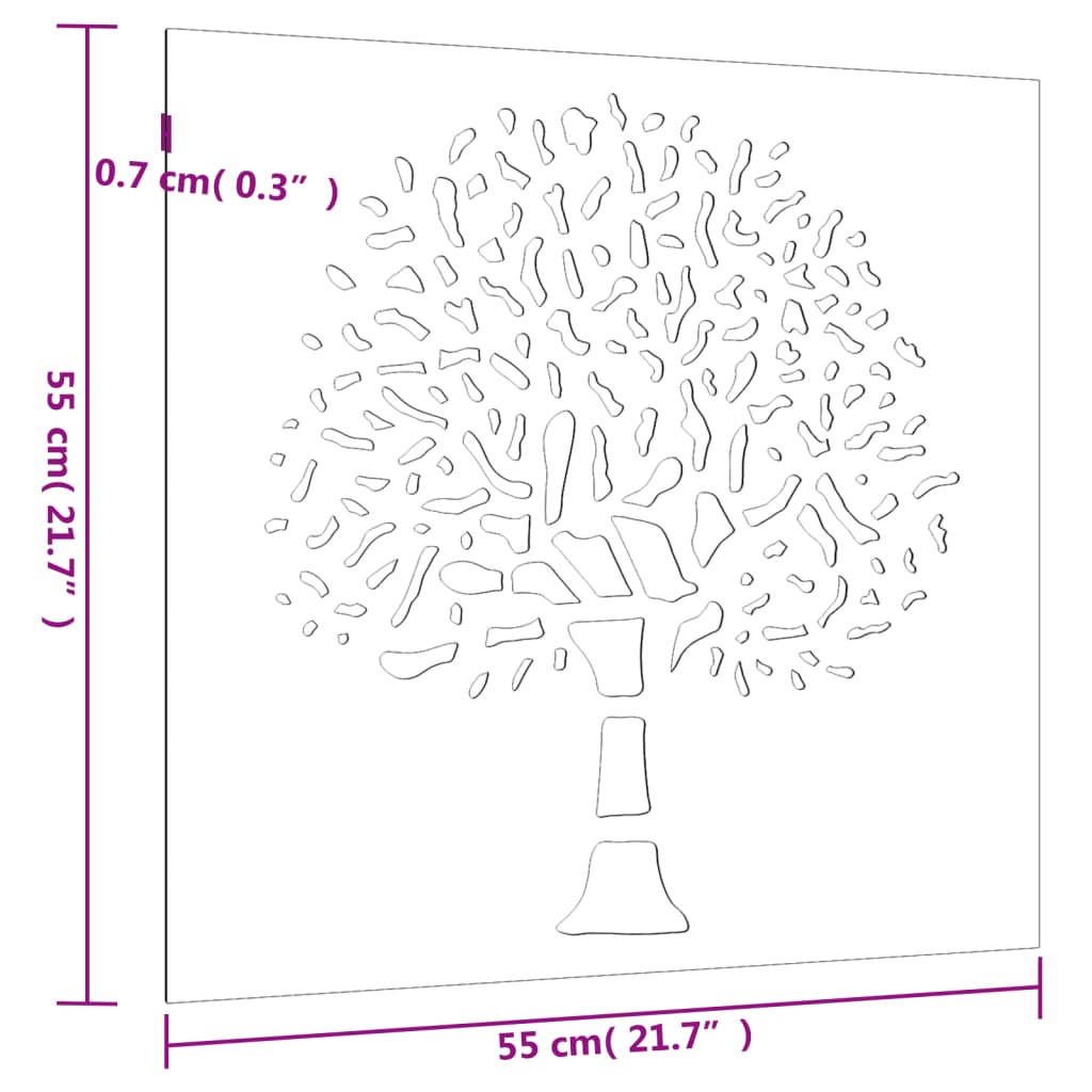 Decorazione Muro da Giardino 55x55 cm Albero in Acciaio Corten