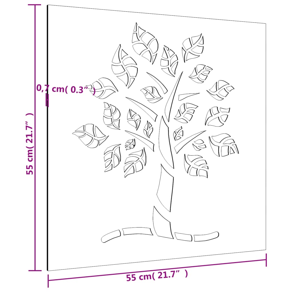 Decorazione Muro da Giardino 55x55 cm Albero in Acciaio Corten