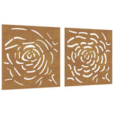 Decorazioni Muro Giardino 2 pz 55x55 cm Rosa in Acciaio Corten