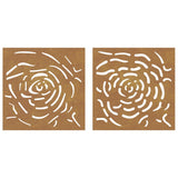 Decorazioni Muro Giardino 2 pz 55x55 cm Rosa in Acciaio Corten