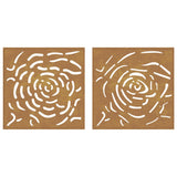 Decorazioni Muro Giardino 2 pz 55x55 cm Rosa in Acciaio Corten