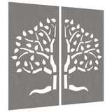 Decorazioni Muro Giardino 2 pz 105x55 cm Albero Acciaio Corten