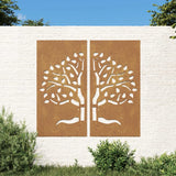 Decorazioni Muro Giardino 2 pz 105x55 cm Albero Acciaio Corten