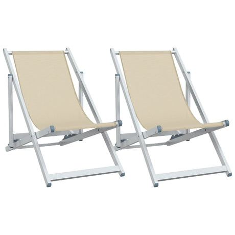Sedie da Spiaggia Pieghevoli 2 pz Crema Alluminio e Textilene