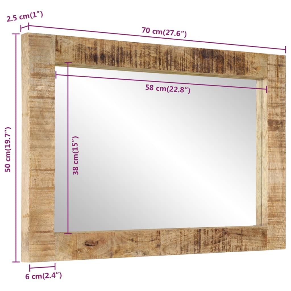 Specchio 70x50 cm in Legno Massello di Mango e Vetro