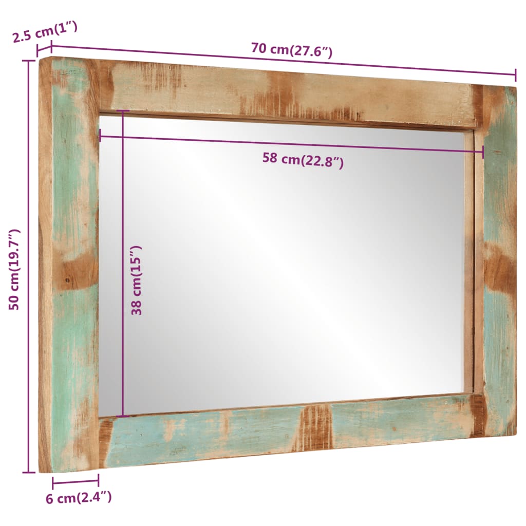 Specchio 70x50 cm in Legno Massello di Recupero e Vetro