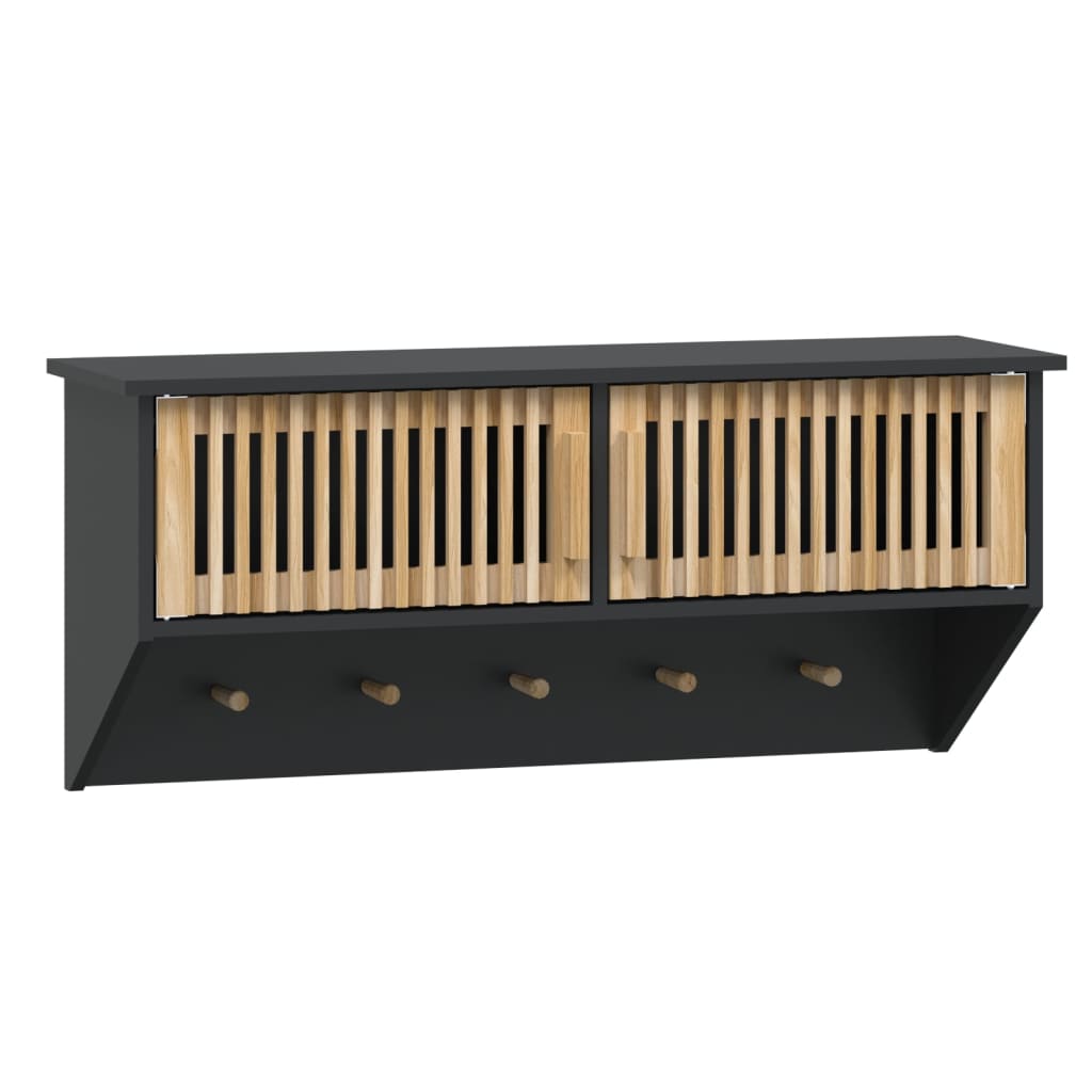 Armadietto Parete con Ganci Nero 80x24x35,5cm Legno Multistrato