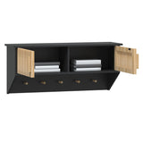 Armadietto Parete con Ganci Nero 80x24x35,5cm Legno Multistrato