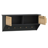 Armadietto Parete con Ganci Nero 80x24x35,5cm Legno Multistrato