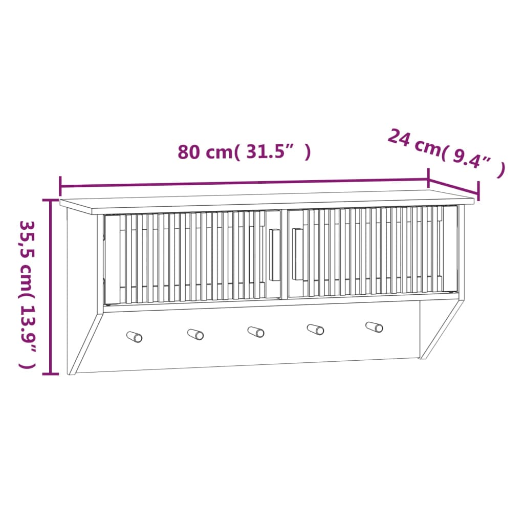 Armadietto Parete con Ganci Nero 80x24x35,5cm Legno Multistrato