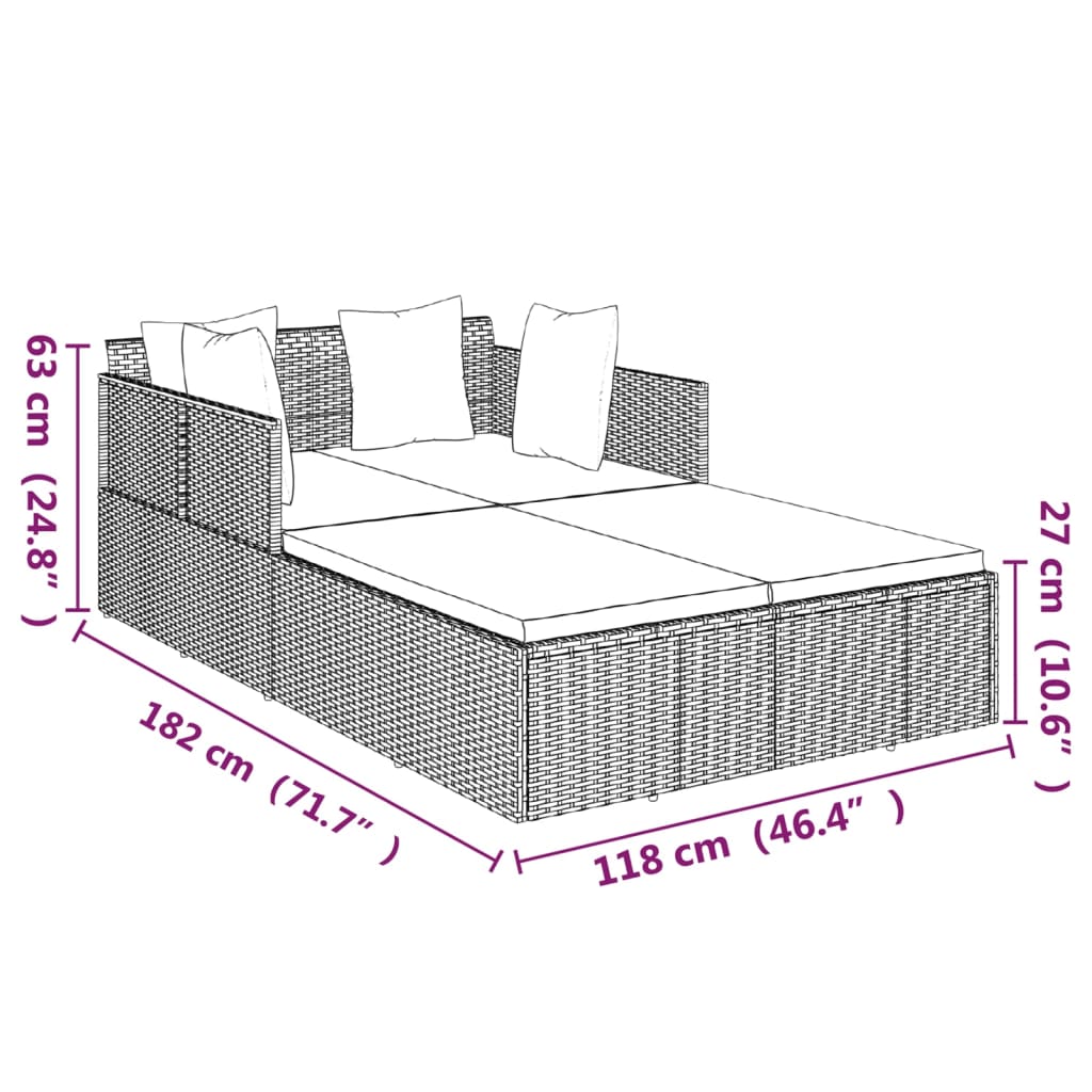 Lettino con Cuscini Marrone 182x118x63 cm in Polyrattan