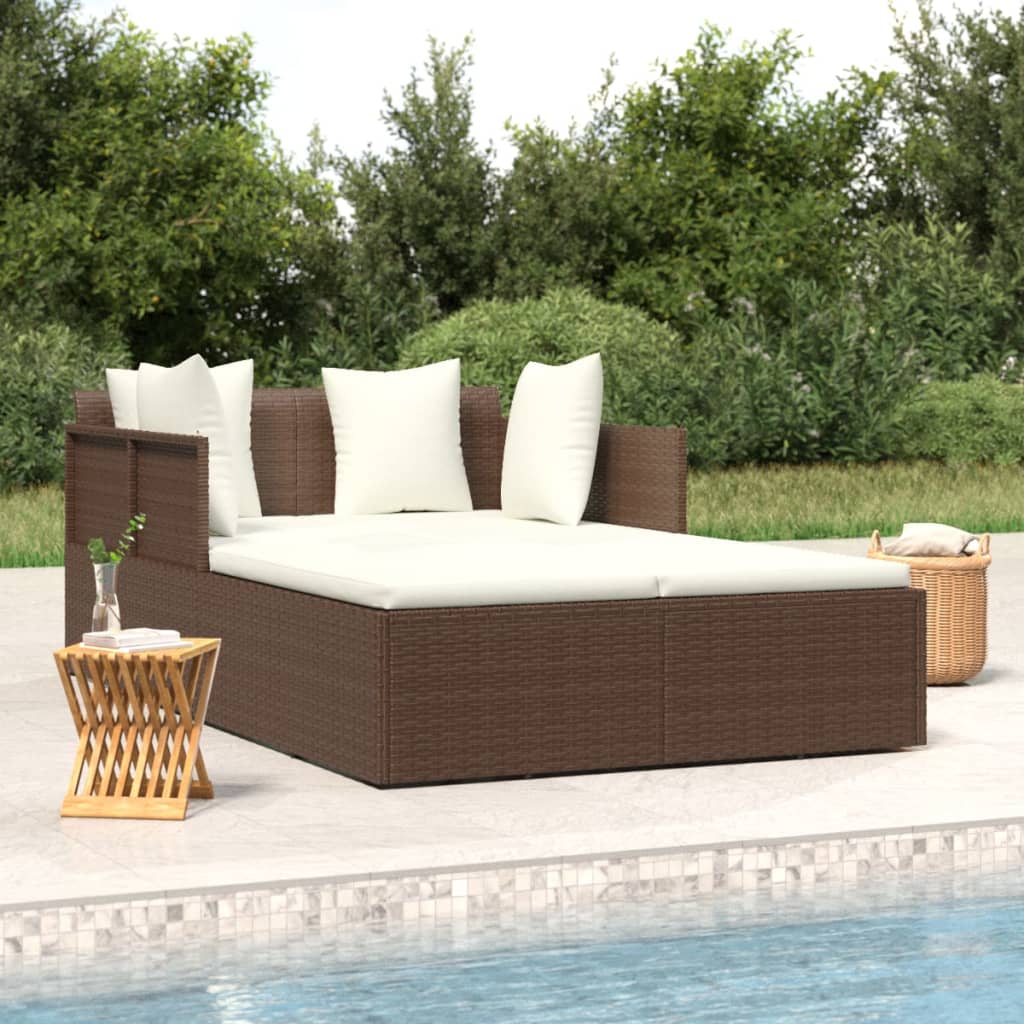 Lettino con Cuscini Marrone 182x118x63 cm in Polyrattan