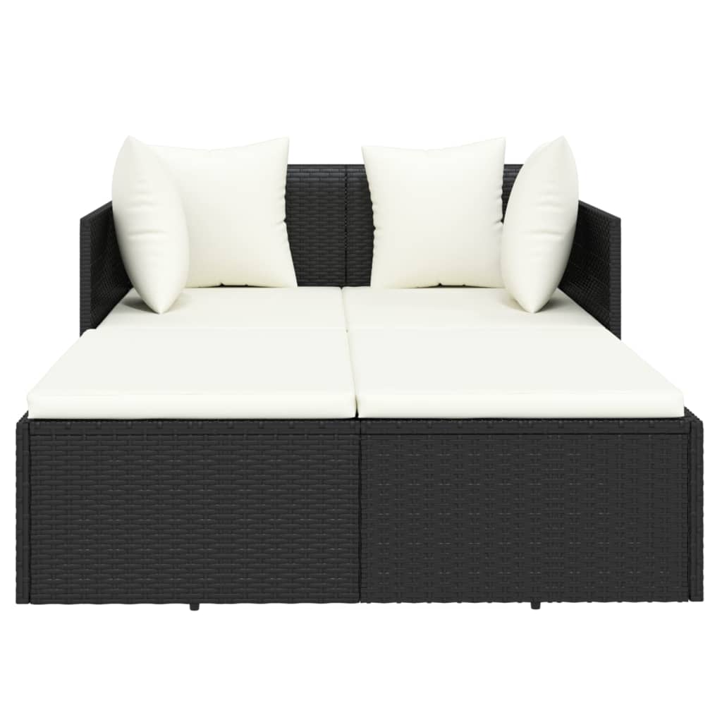 Lettino con Cuscini Nero 182x118x63 cm in Polyrattan