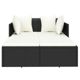 Lettino con Cuscini Nero 182x118x63 cm in Polyrattan