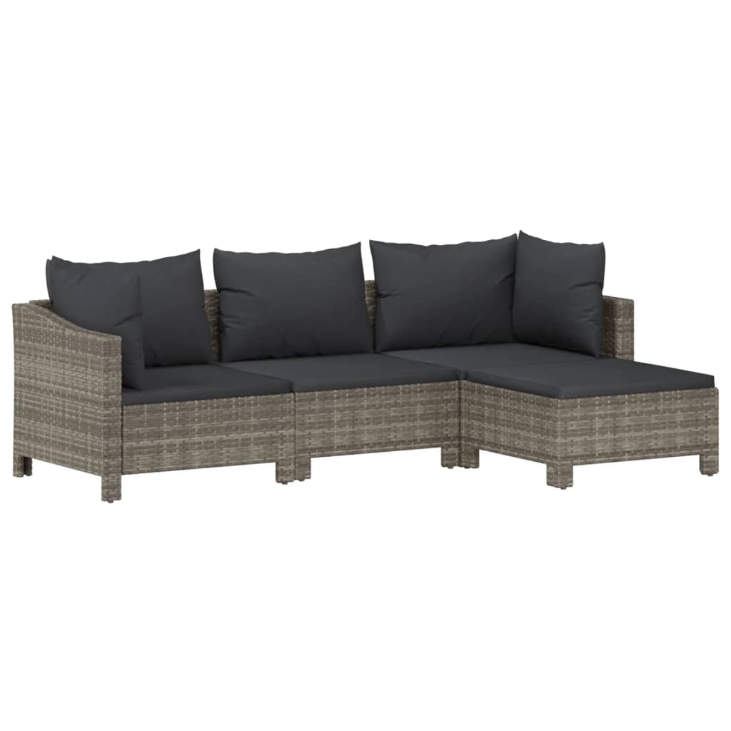 Set Divani da Giardino 4 pz con Cuscini in Polyrattan Grigio