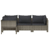 Set Divani da Giardino 4 pz con Cuscini in Polyrattan Grigio