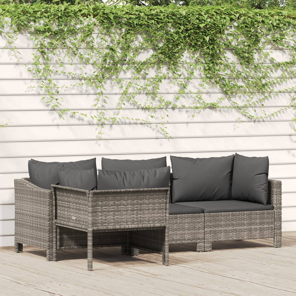 Set Divani da Giardino 4 pz con Cuscini in Polyrattan Grigio