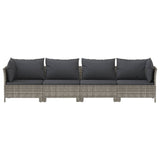 Set Divani da Giardino 4 pz con Cuscini in Polyrattan Grigio