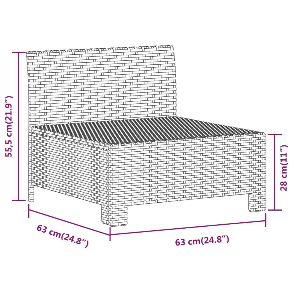 Divano Centrale da Giardino con Cuscino in Polyrattan Grigio