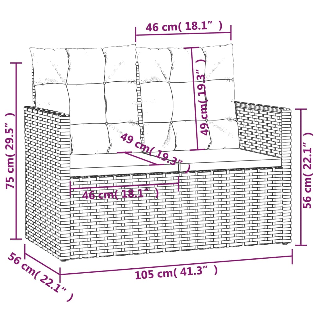 Panca da Giardino con Cuscini Nera 105 cm in Polyrattan