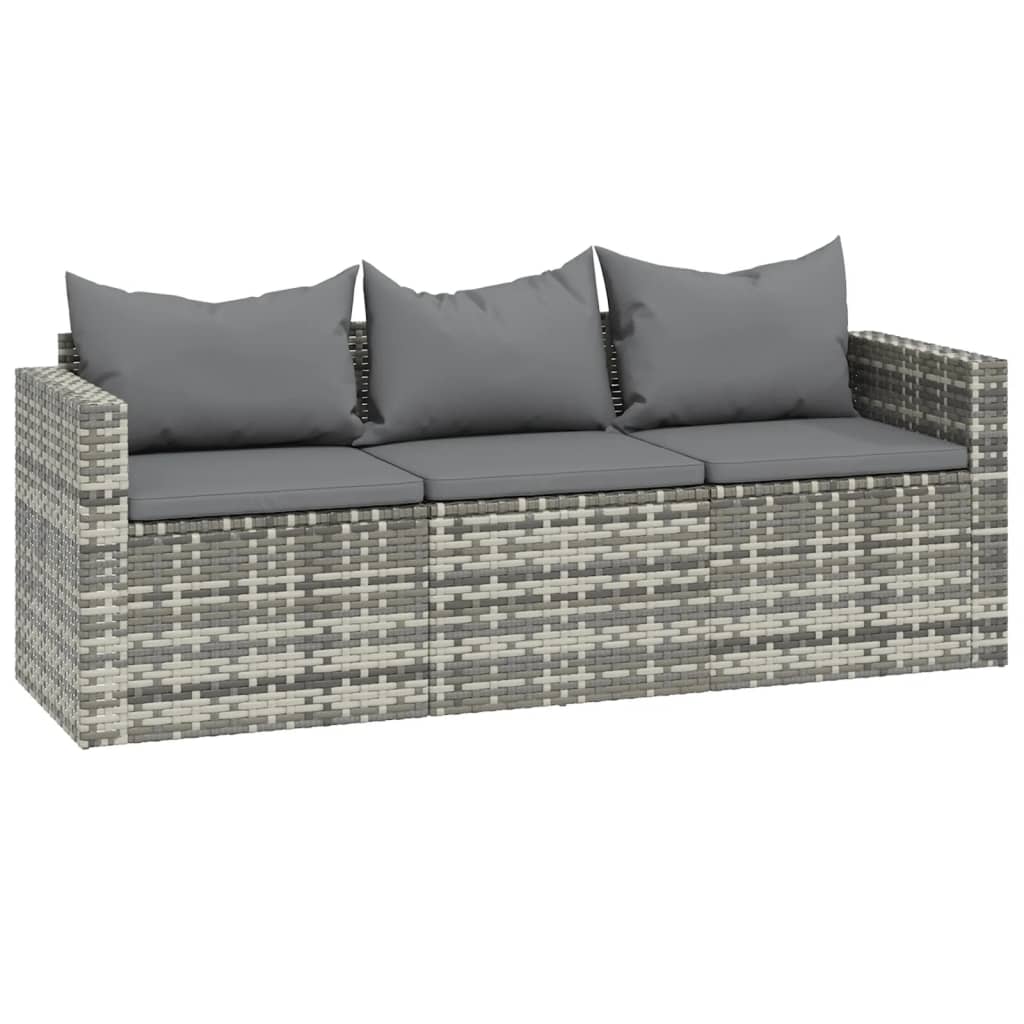 Set Divani da Giardino 3 pz con Cuscini in Polyrattan Grigio