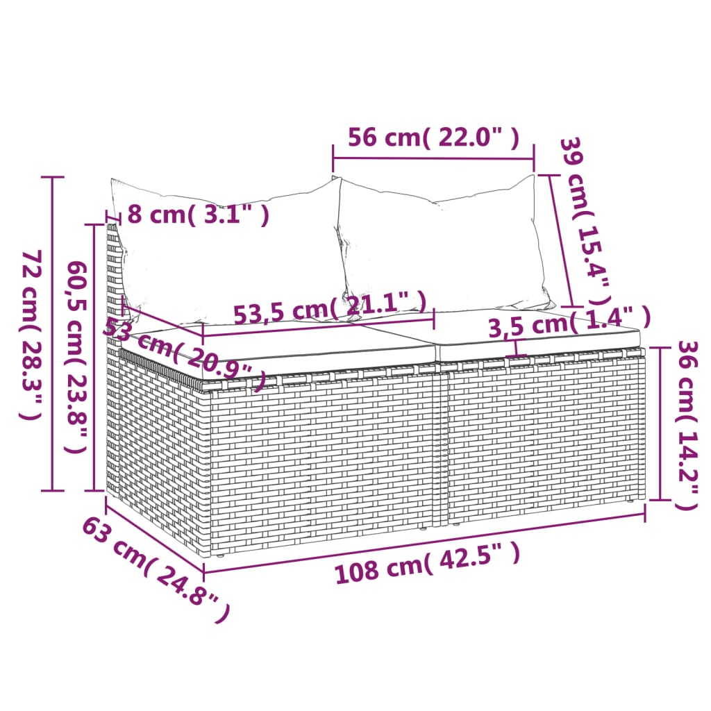 Divani Centrali da Giardino con Cuscini 2pz Polyrattan Grigio