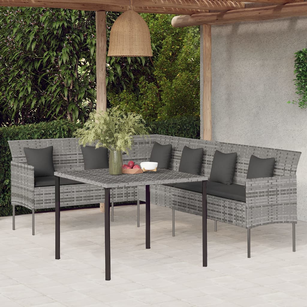 Set da Pranzo da Giardino 2 pz con Cuscini in Polyrattan Grigio