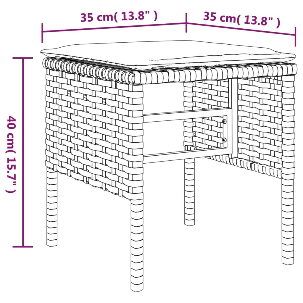 Poggiapiedi da Giardino con Cuscini 4pz Nero in Polyrattan