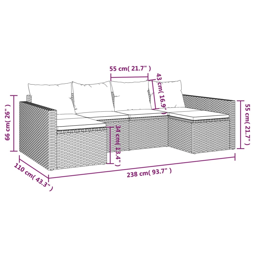 Set Divani da Giardino 2 pz con Cuscini in Polyrattan Marrone