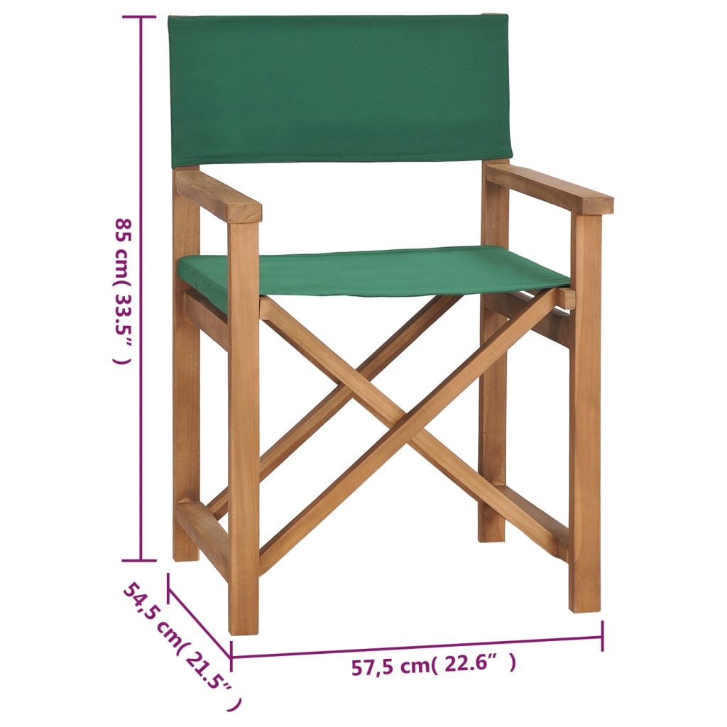 Sedie da Regista Pieghevoli 2 pz Verde Legno Massello di Teak